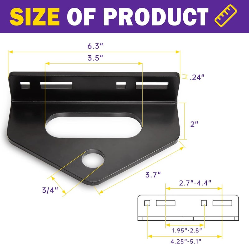 HOWBOW Zero Turn Mower Trailer Tow Hitch, 1/4"(6mm) Thick Heavy Duty Steel Universal Lawn Trailer Hitch 2"-5.1" Hole Center, Versatile Chain Slot Rugged Steel Included Carriage Bolt Hardware - Image 5